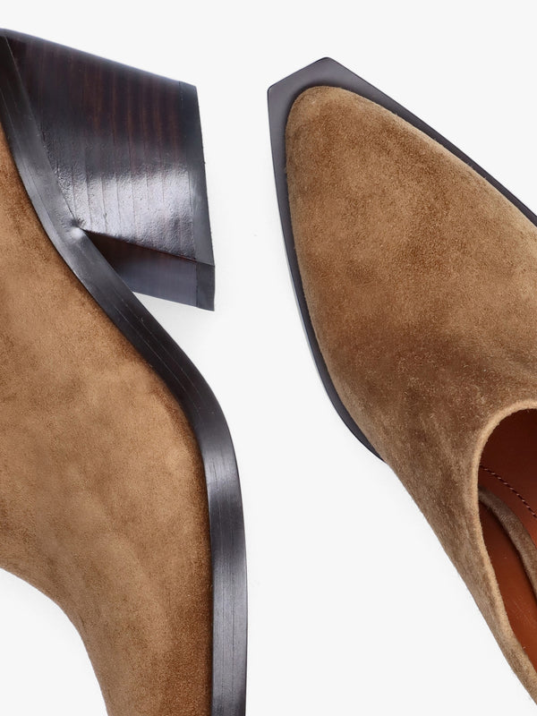 Paloma Coconut Suede Western Block Heel Backless Mules