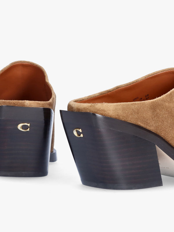 Paloma Coconut Suede Western Block Heel Backless Mules