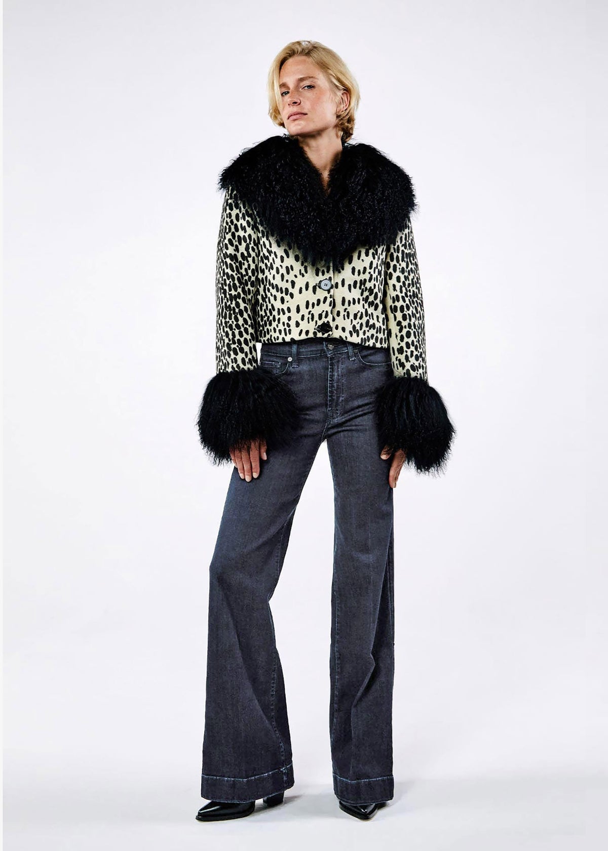 Cropped Penny Dotty Mongolian Trim Jacket