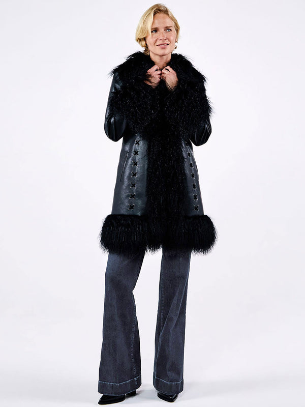 Lulu Black Mongolian Lambswool Afghan Coat