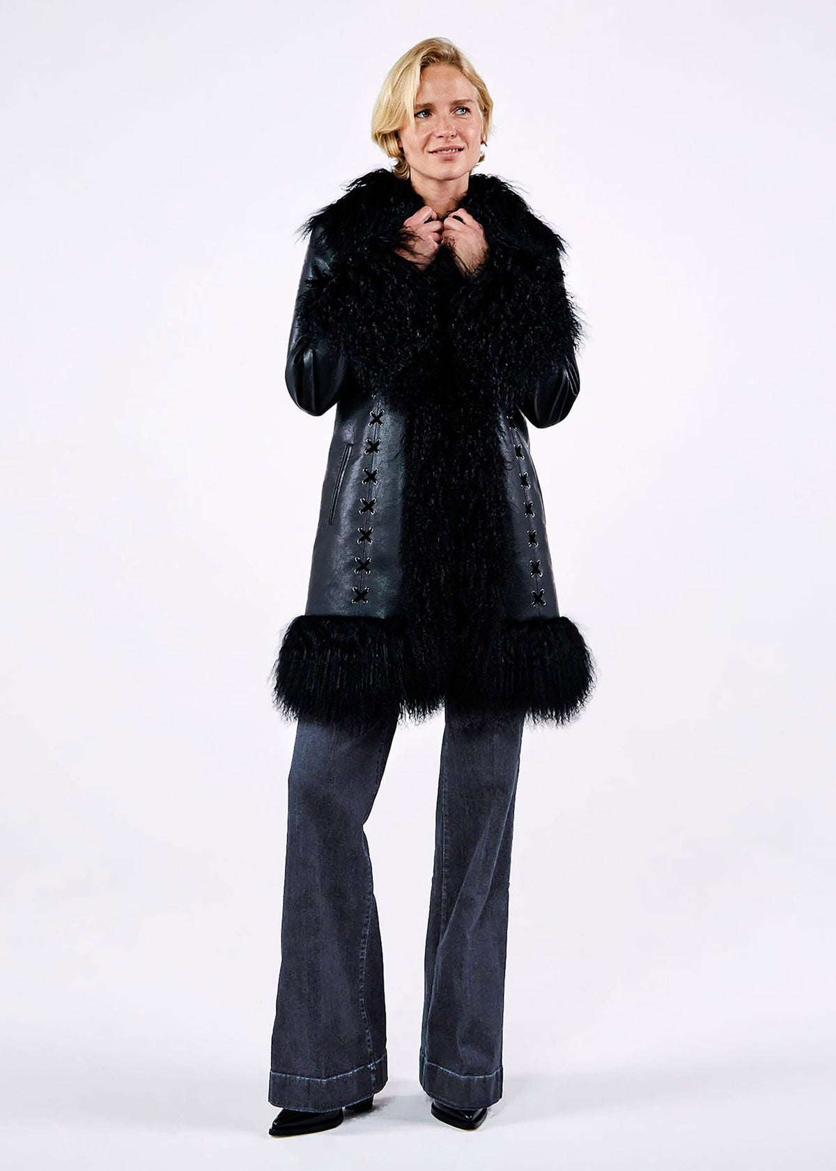 Lulu Black Mongolian Lambswool Afghan Coat