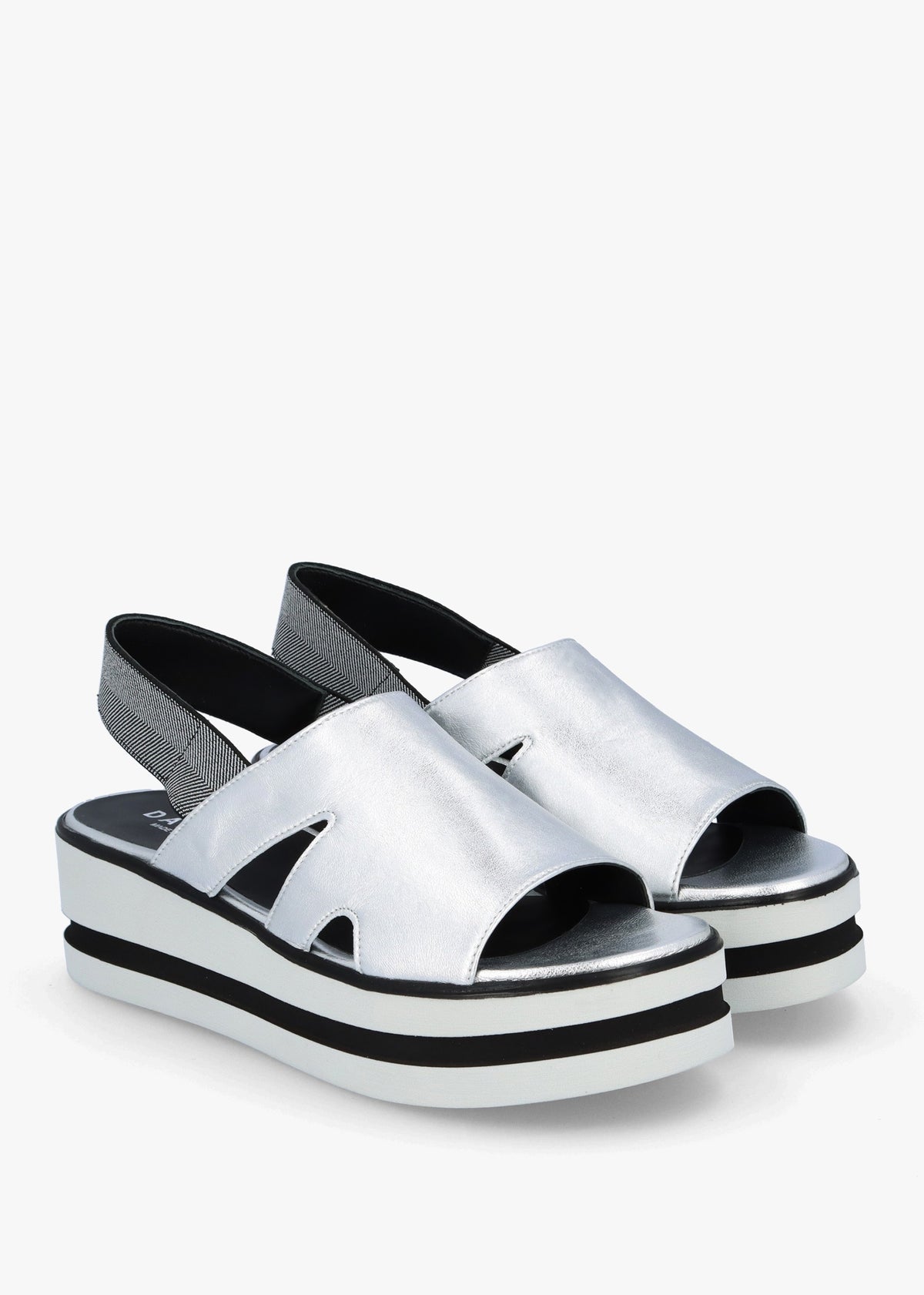 Slinger Silver Leather Low Wedge Sandals