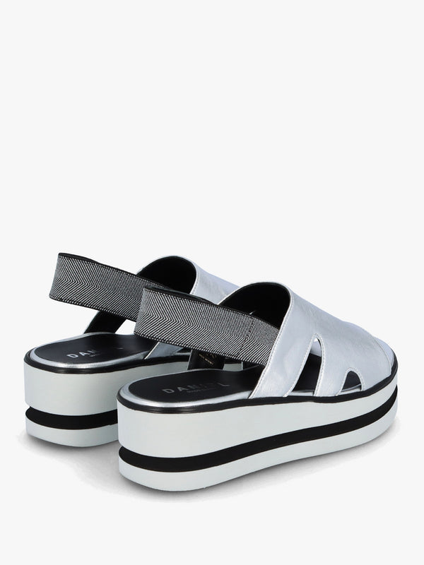 Slinger Silver Leather Low Wedge Sandals