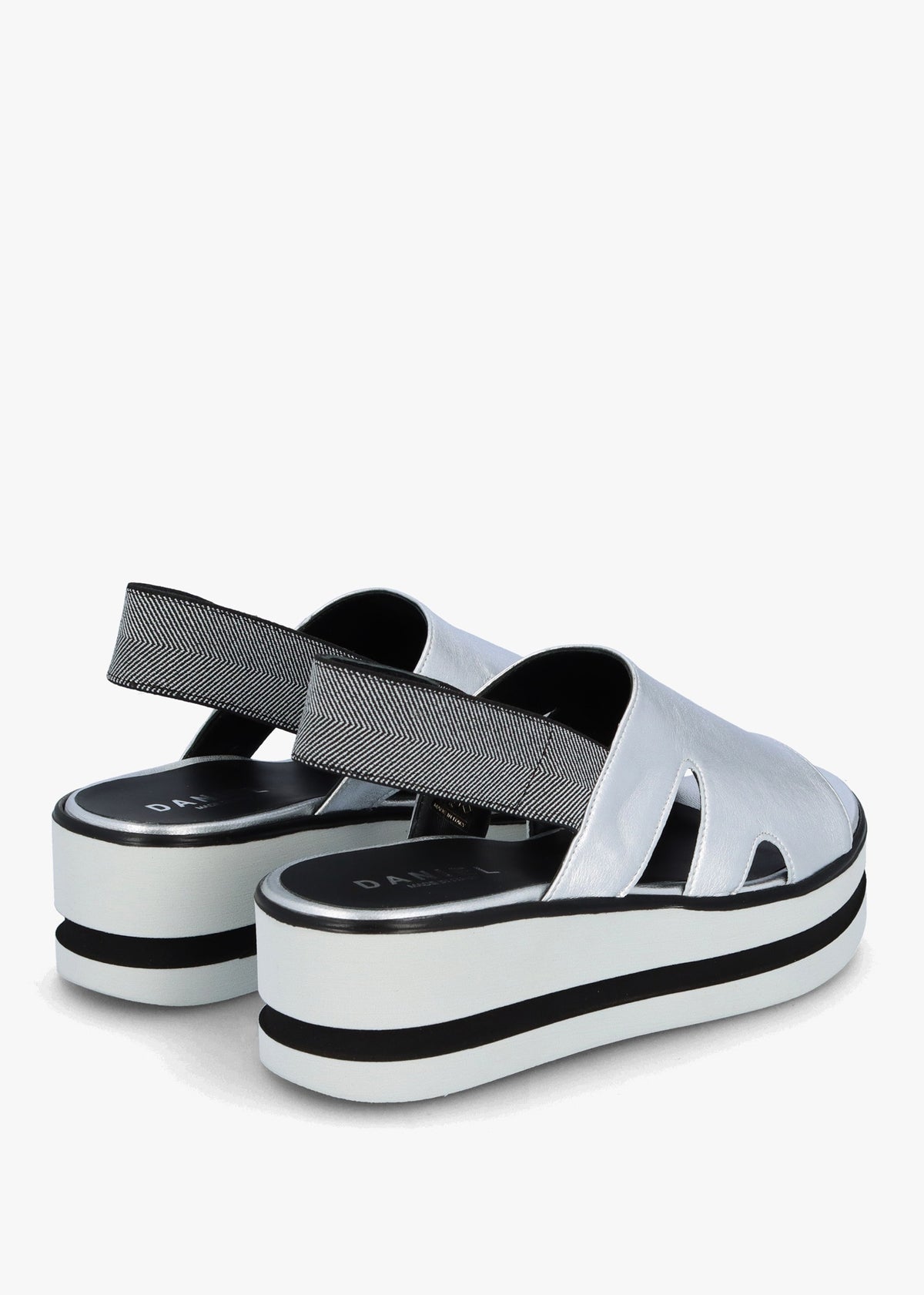 Slinger Silver Leather Low Wedge Sandals
