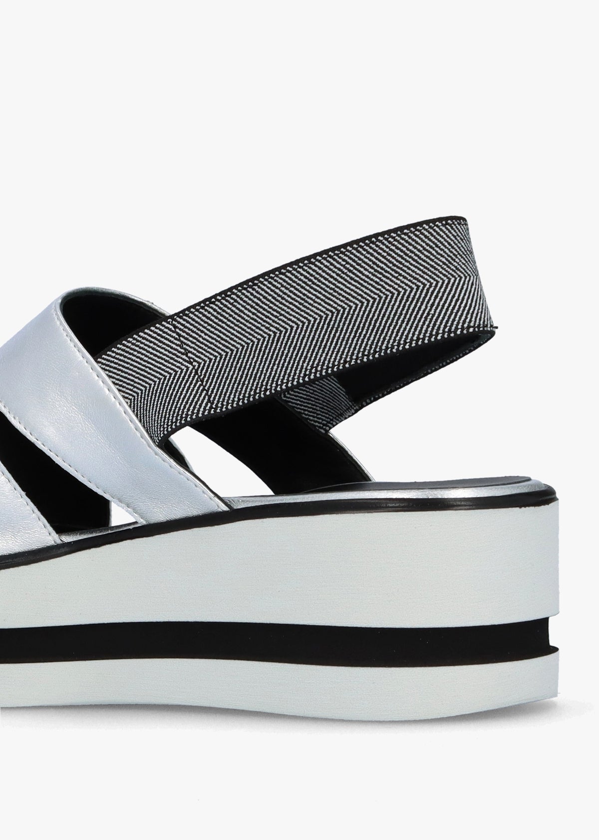 Slinger Silver Leather Low Wedge Sandals