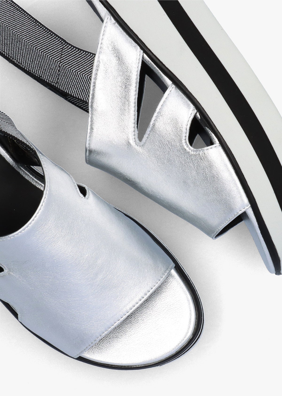 Slinger Silver Leather Low Wedge Sandals