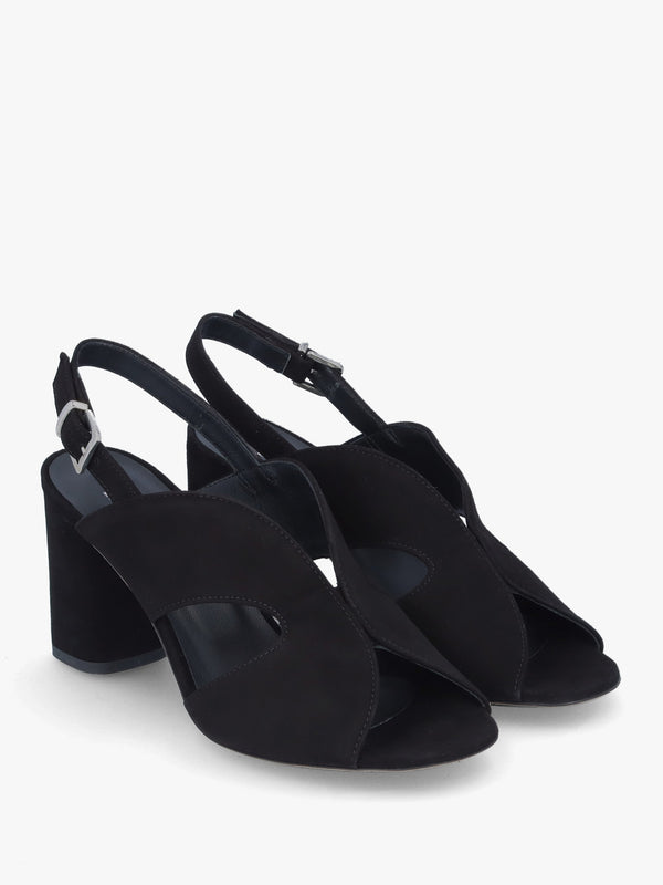 Sida Black Suede Block Heel Sling Back Sandals