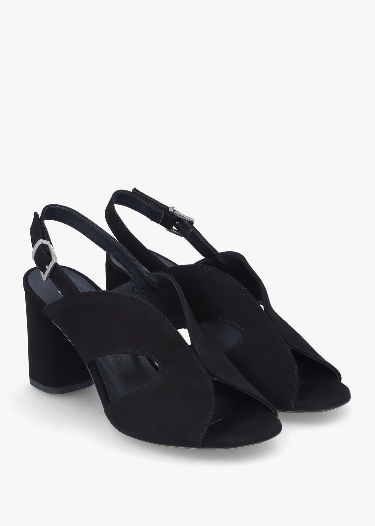 Sida Black Suede Block Heel Sling Back Sandals