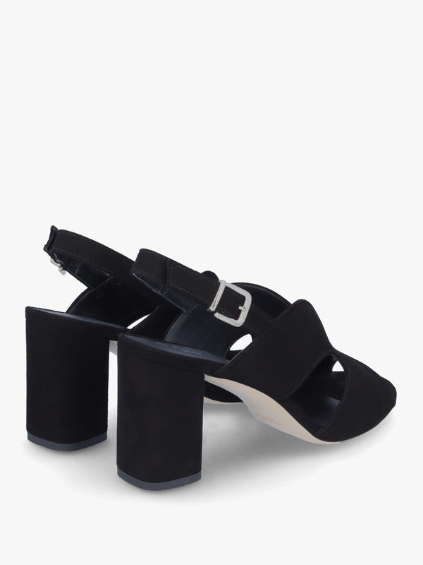 Sida Black Suede Block Heel Sling Back Sandals