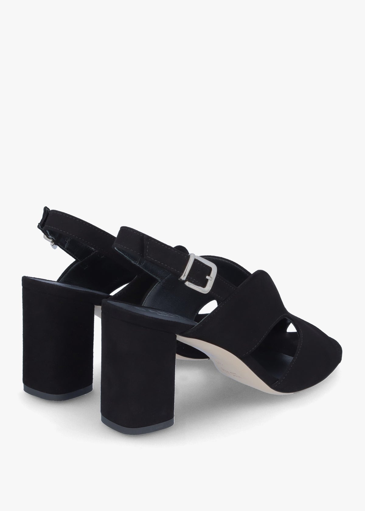 Sida Black Suede Block Heel Sling Back Sandals
