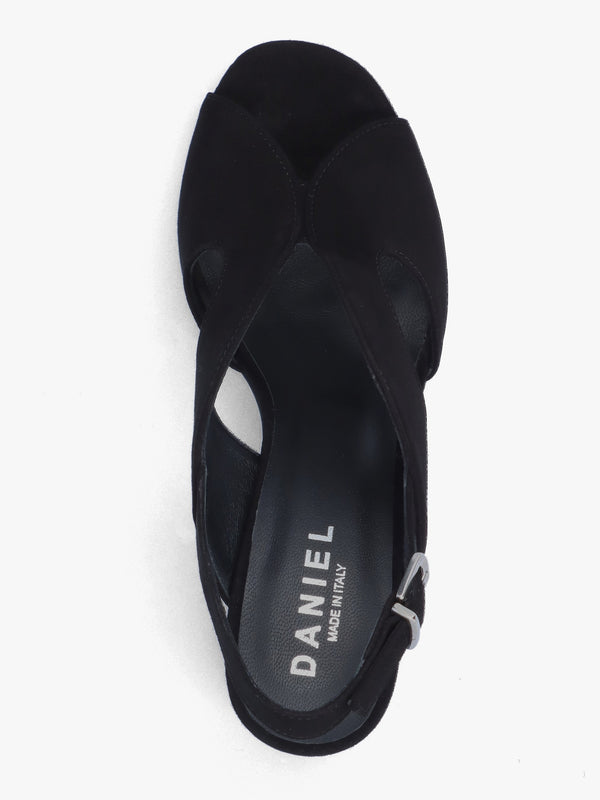 Sida Black Suede Block Heel Sling Back Sandals