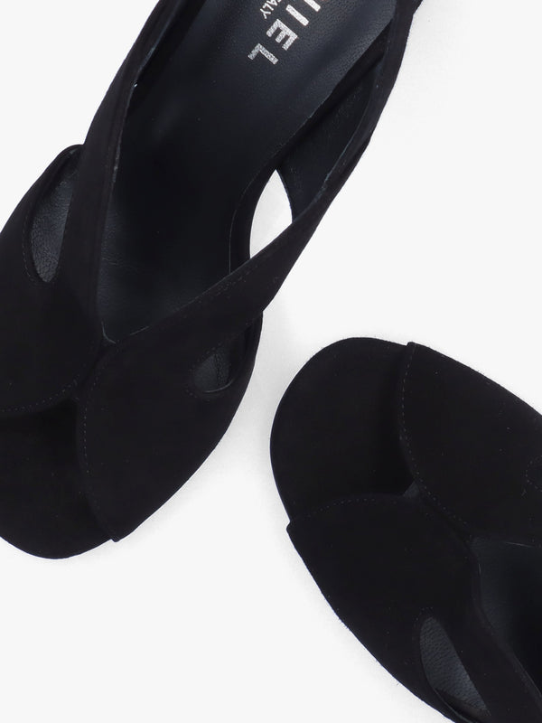 Sida Black Suede Block Heel Sling Back Sandals