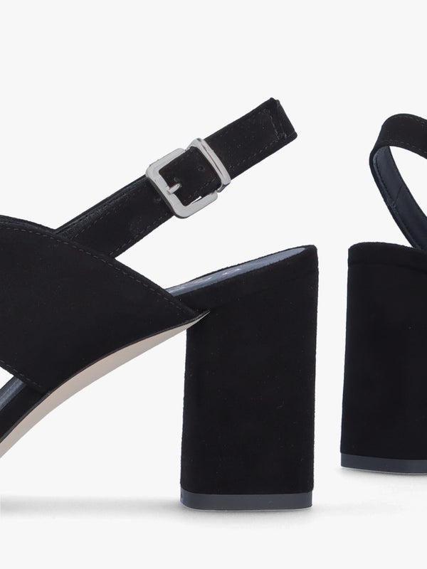 Sida Black Suede Block Heel Sling Back Sandals