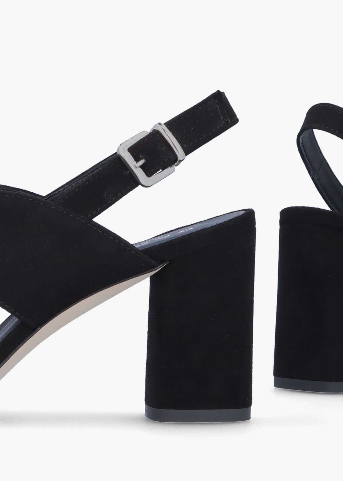 Sida Black Suede Block Heel Sling Back Sandals