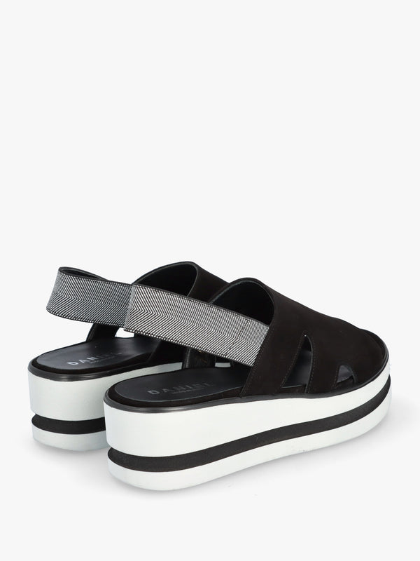 Slinger Black Suede Low Wedge Sandals