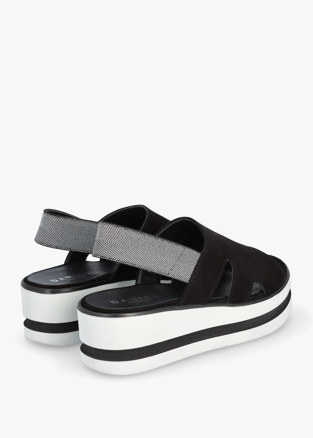 Slinger Black Suede Low Wedge Sandals