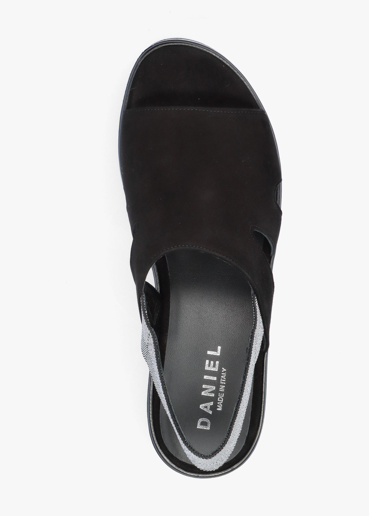 Slinger Black Suede Low Wedge Sandals