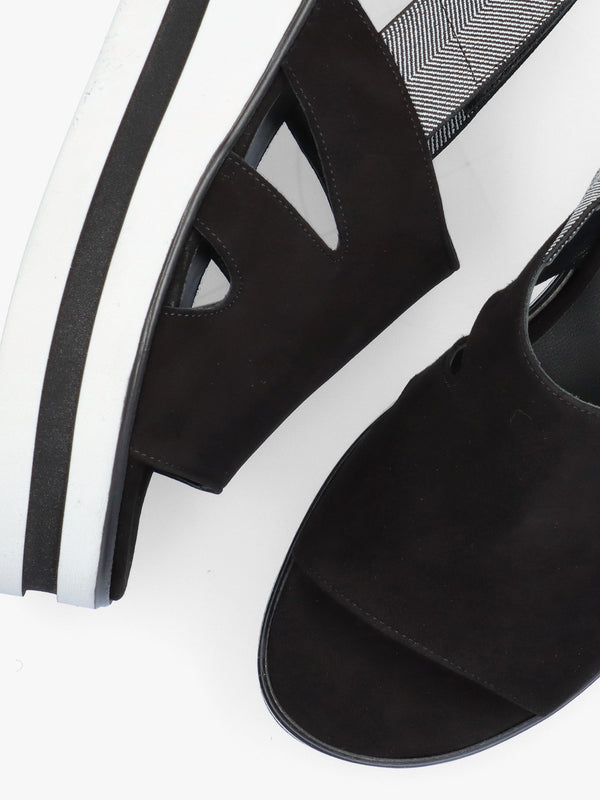 Slinger Black Suede Low Wedge Sandals