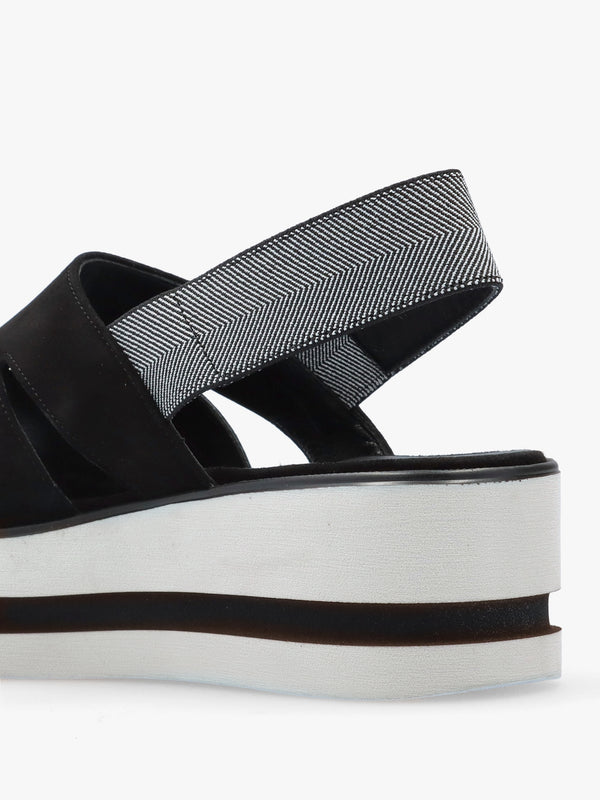 Slinger Black Suede Low Wedge Sandals