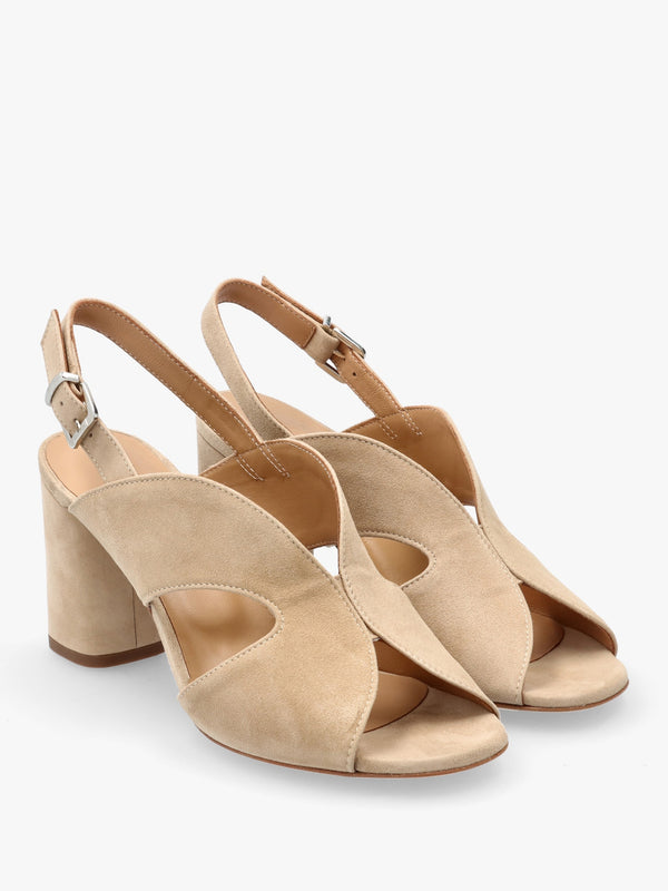 Sida Beige Suede Block Heel Sling Back Sandals
