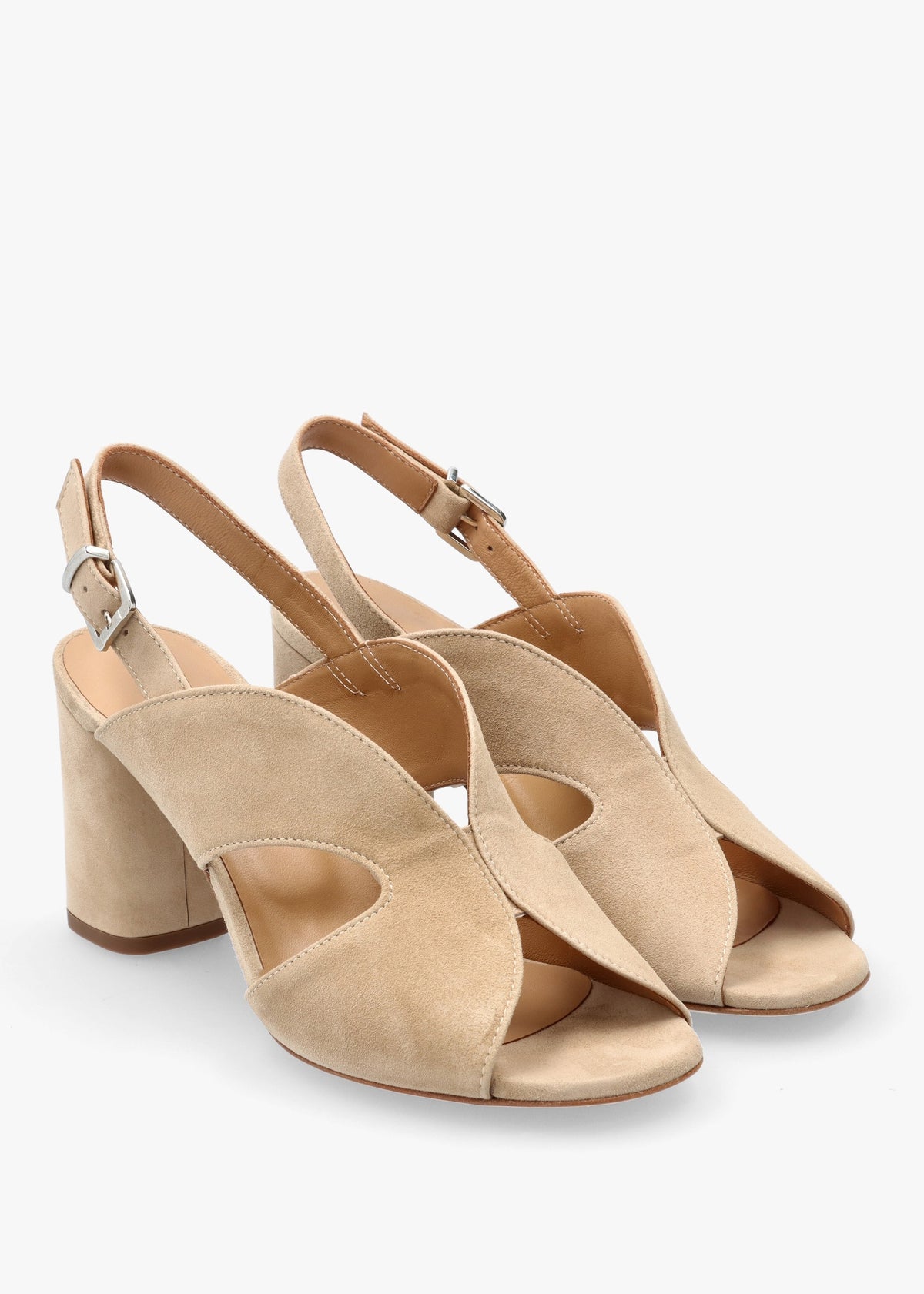 Sida Beige Suede Block Heel Sling Back Sandals
