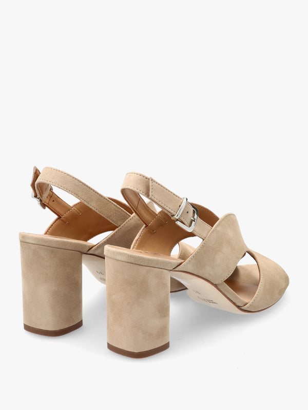 Sida Beige Suede Block Heel Sling Back Sandals