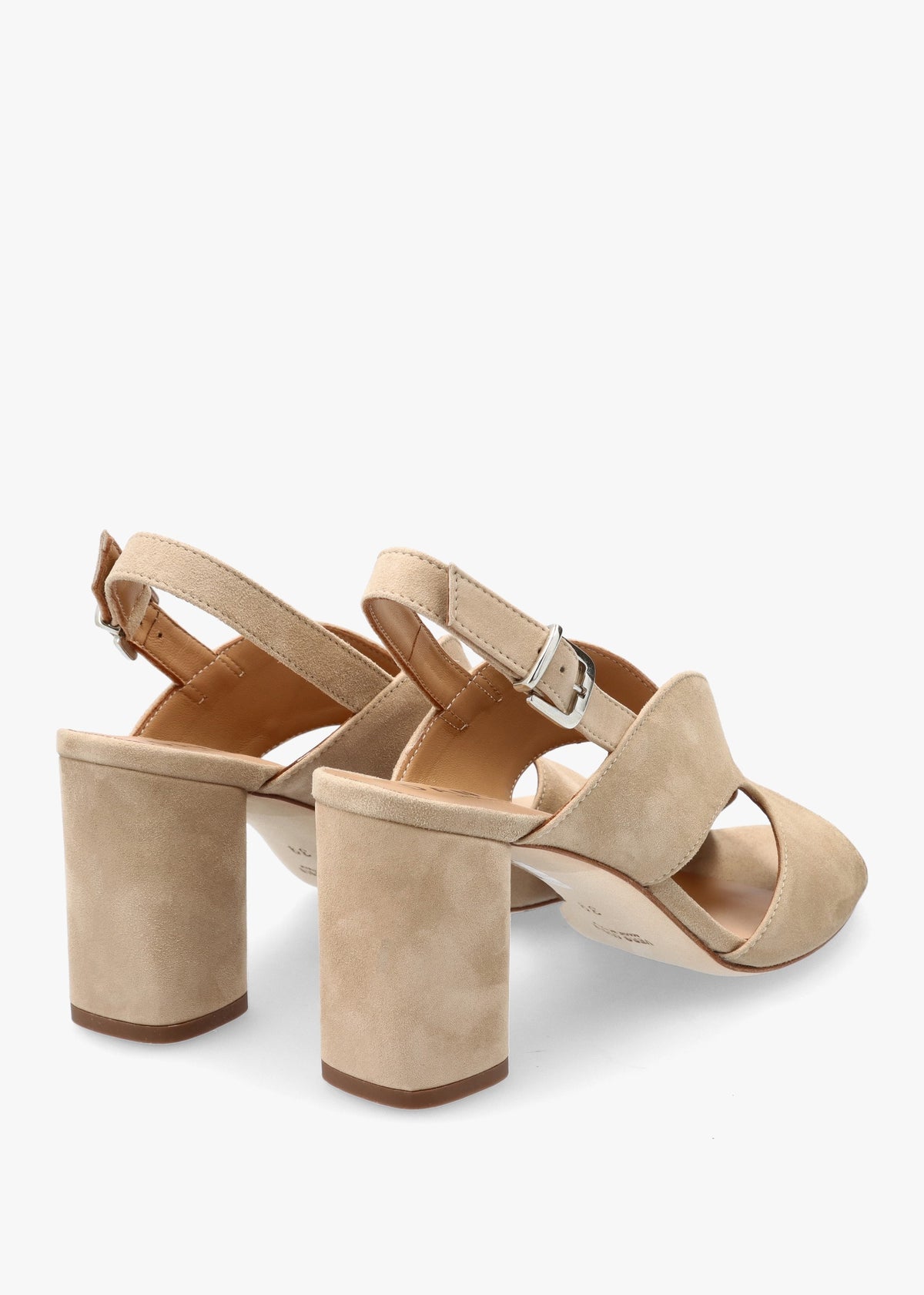 Sida Beige Suede Block Heel Sling Back Sandals