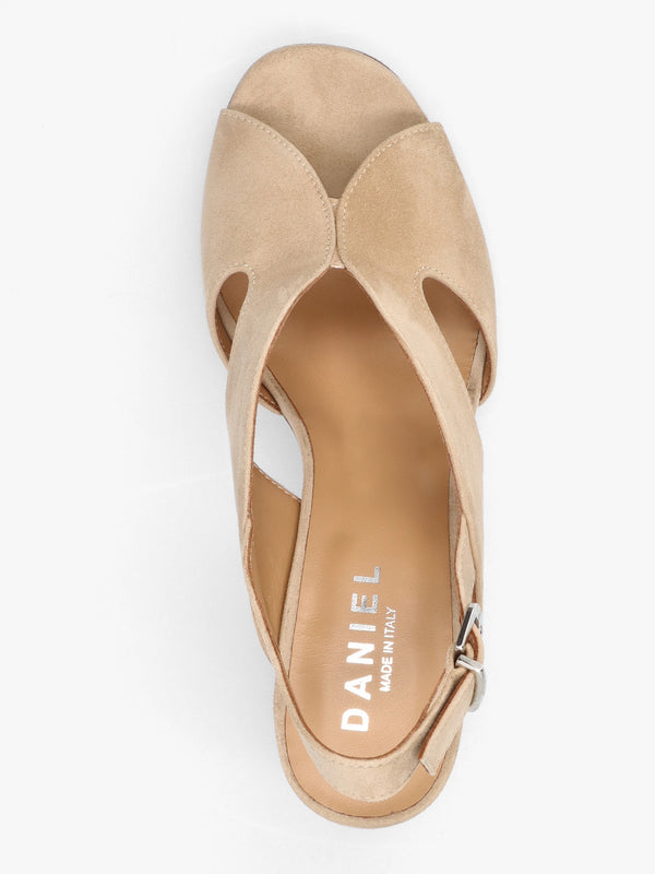 Sida Beige Suede Block Heel Sling Back Sandals