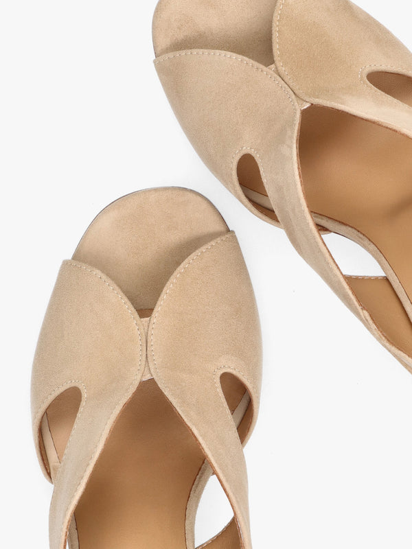 Sida Beige Suede Block Heel Sling Back Sandals