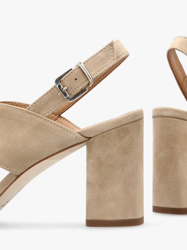 Sida Beige Suede Block Heel Sling Back Sandals
