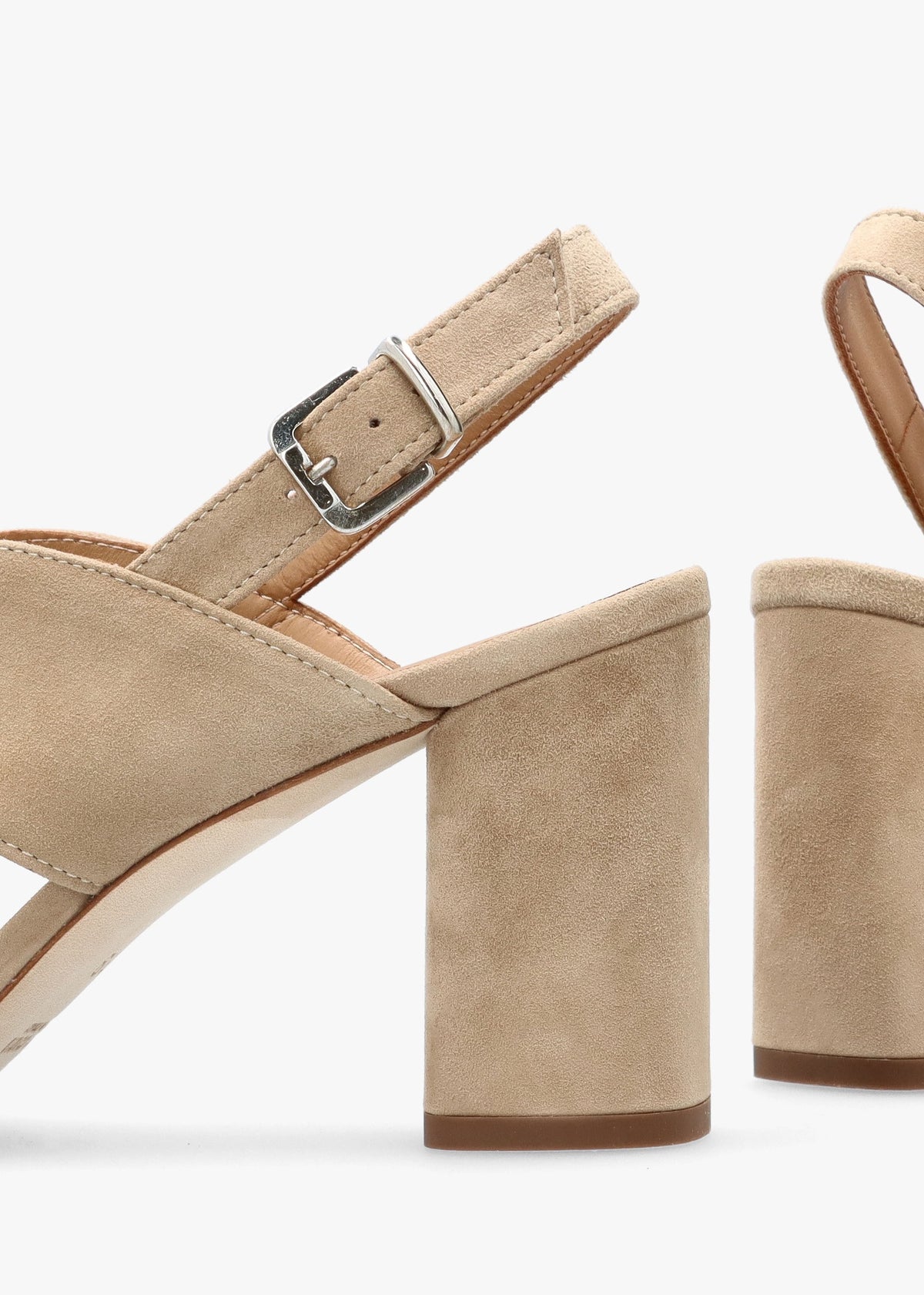 Sida Beige Suede Block Heel Sling Back Sandals