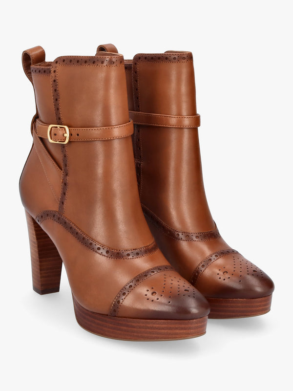 McKinsey Polo Tan Leather Platform High Heel Ankle Boots