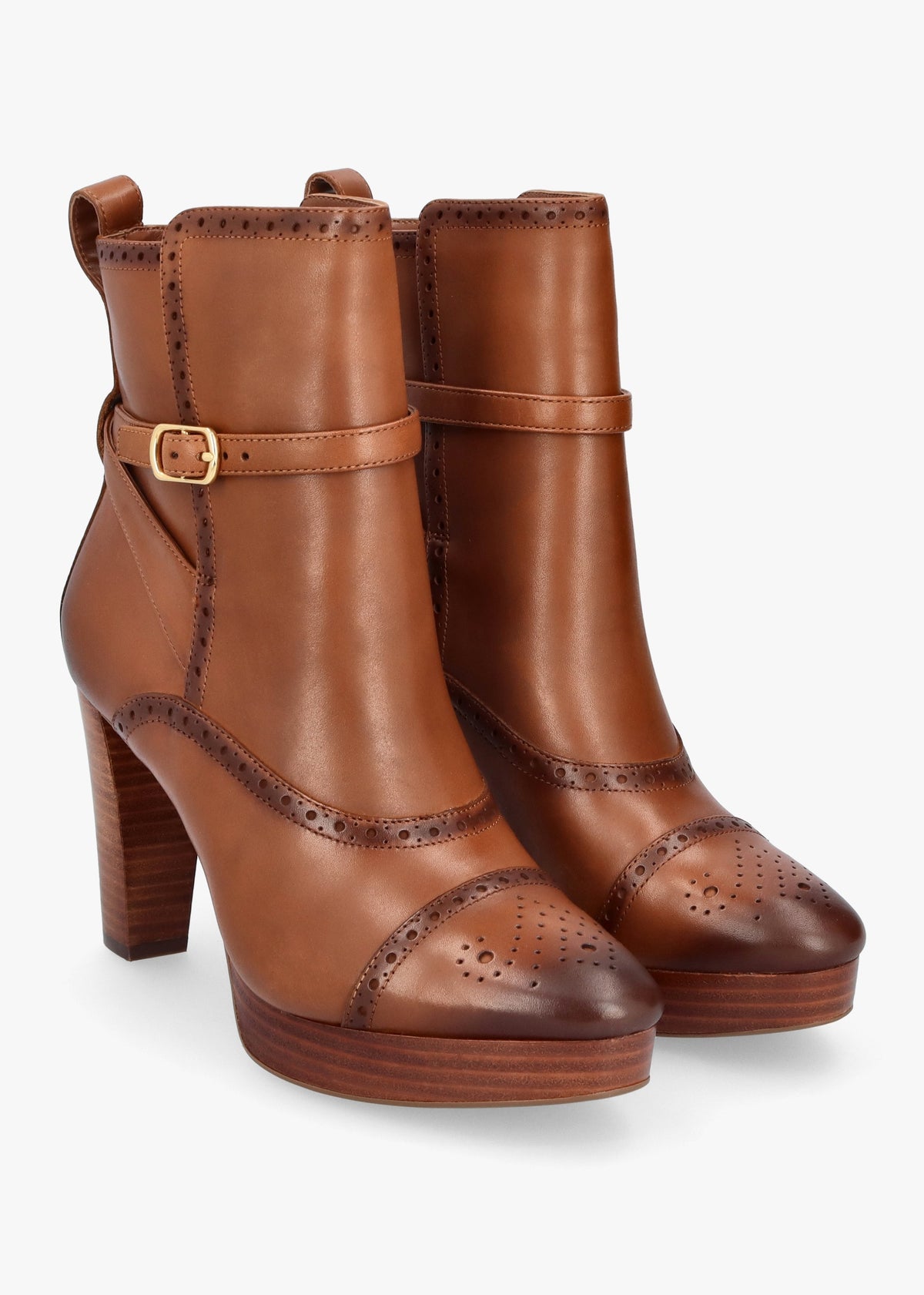 McKinsey Polo Tan Leather Platform High Heel Ankle Boots