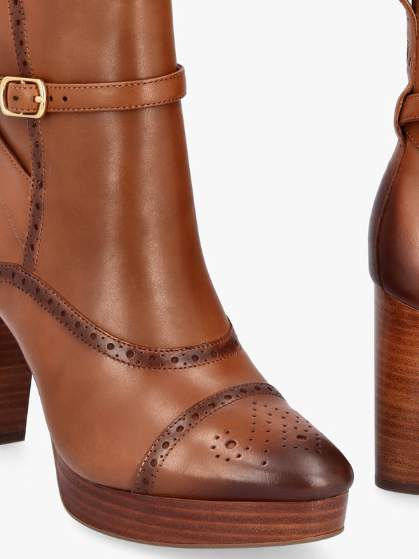 McKinsey Polo Tan Leather Platform High Heel Ankle Boots