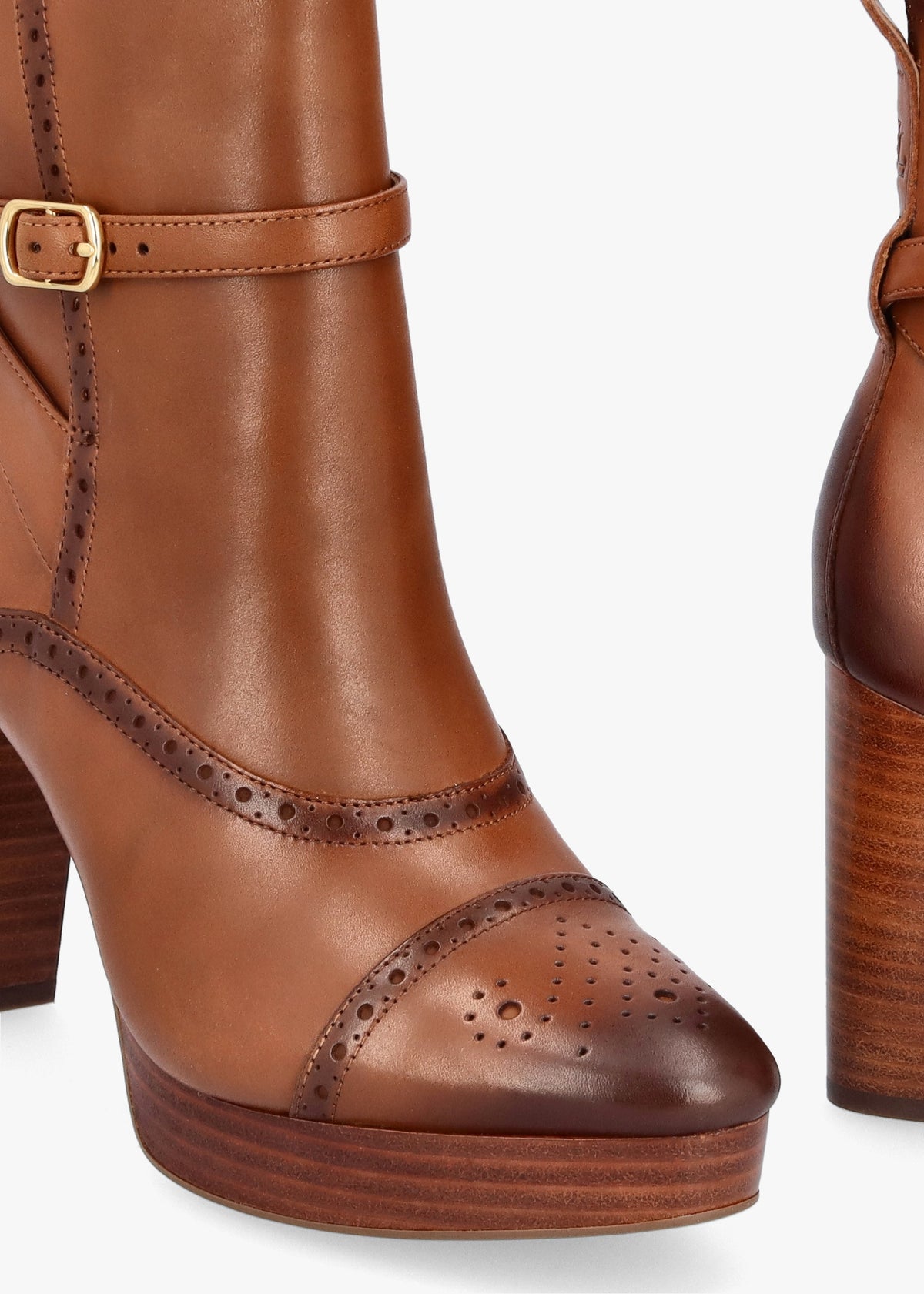 McKinsey Polo Tan Leather Platform High Heel Ankle Boots