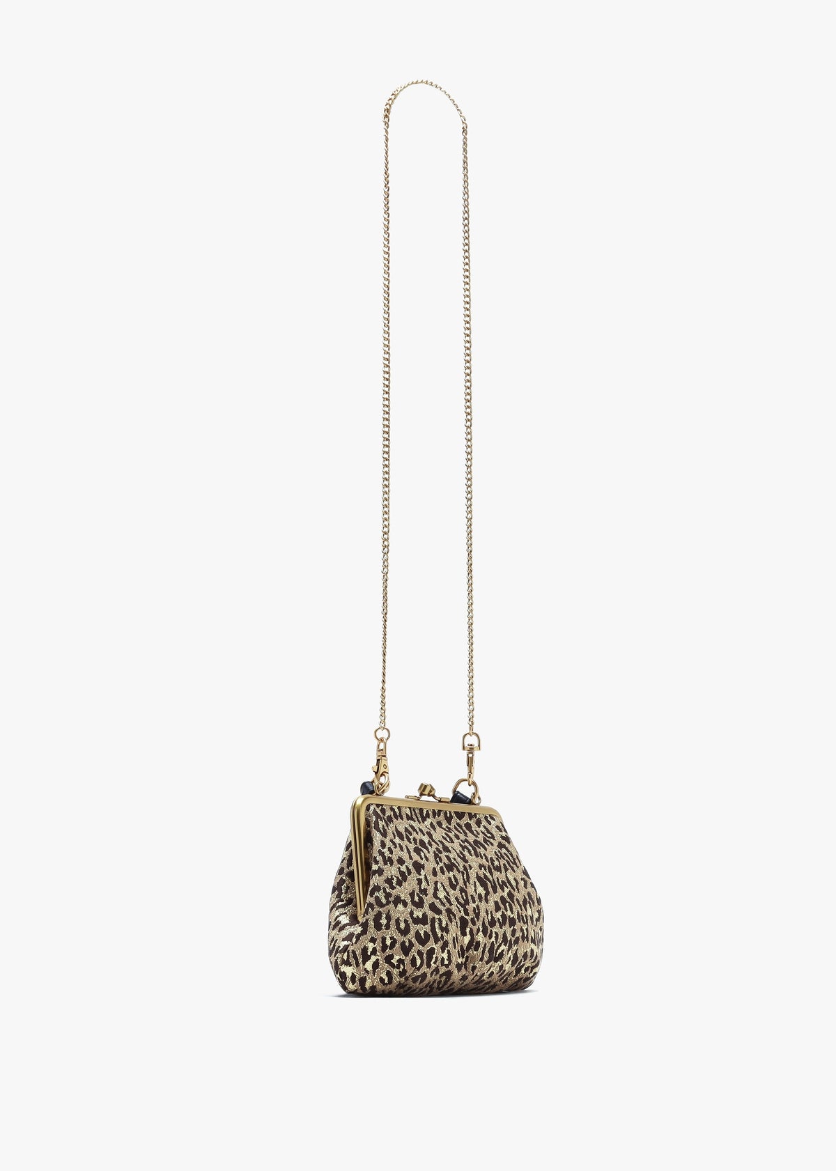 Granny Frame Vegan Brown Leopard Lurex Purse On A Chain