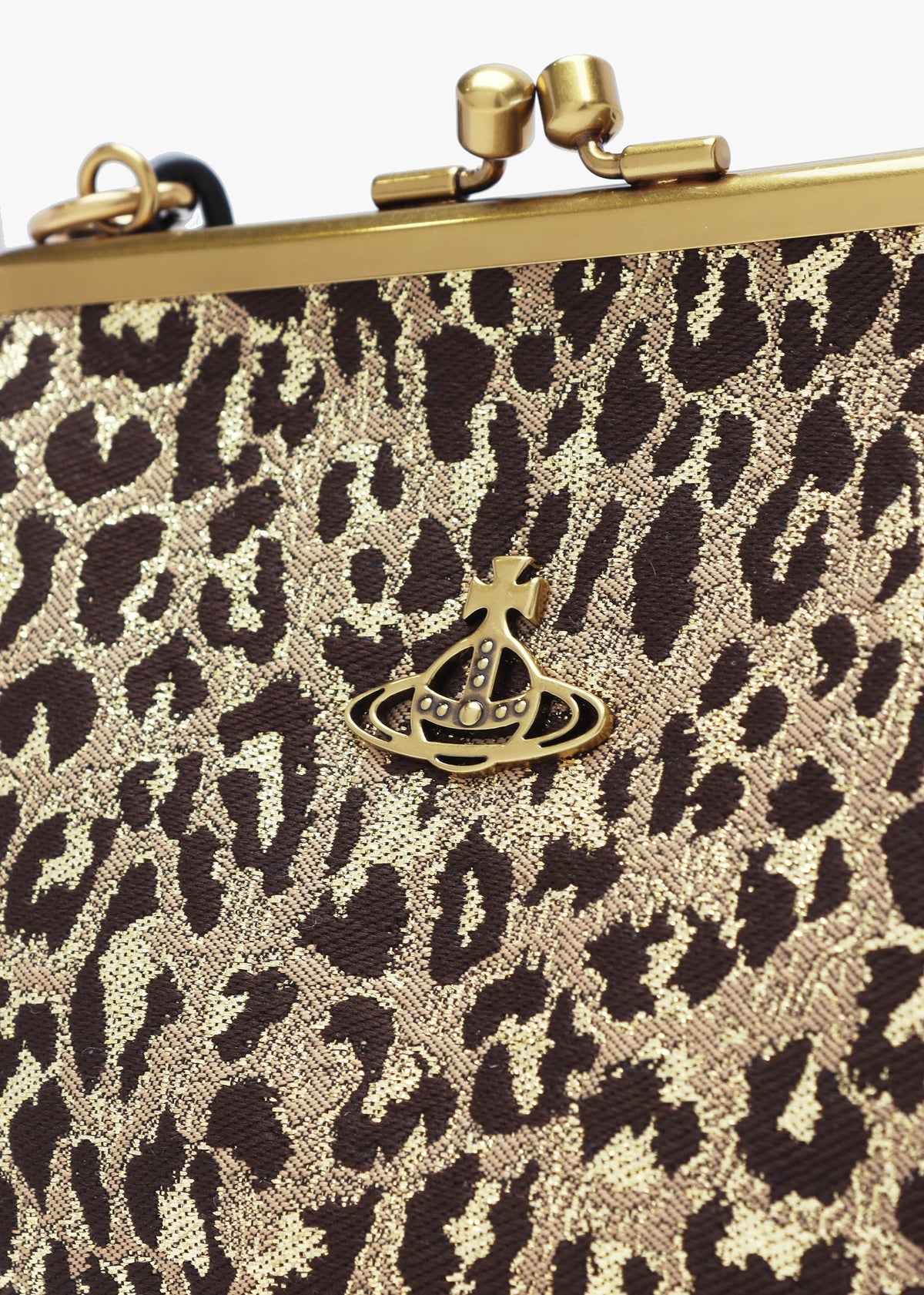 Granny Frame Vegan Brown Leopard Lurex Purse On A Chain