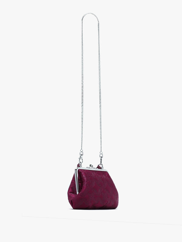 Granny Frame Purple Re-Embossed Satin Purse On A Chain