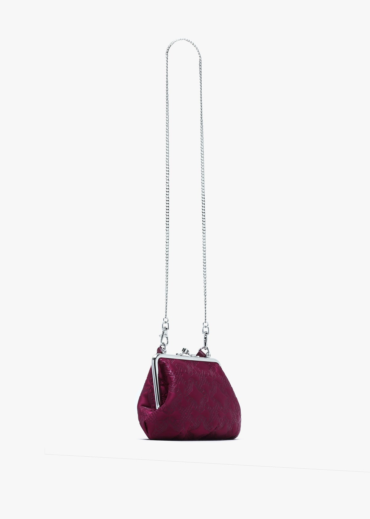 Granny Frame Purple Re-Embossed Satin Purse On A Chain