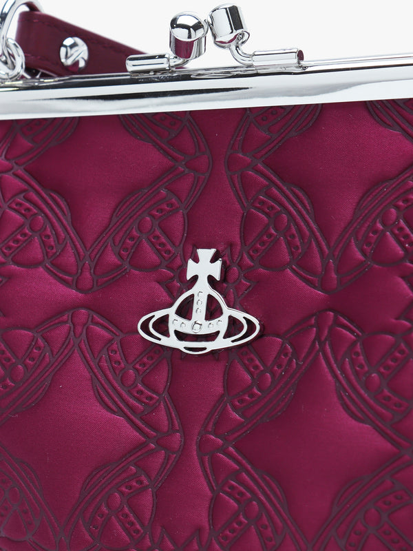 Granny Frame Purple Re-Embossed Satin Purse On A Chain