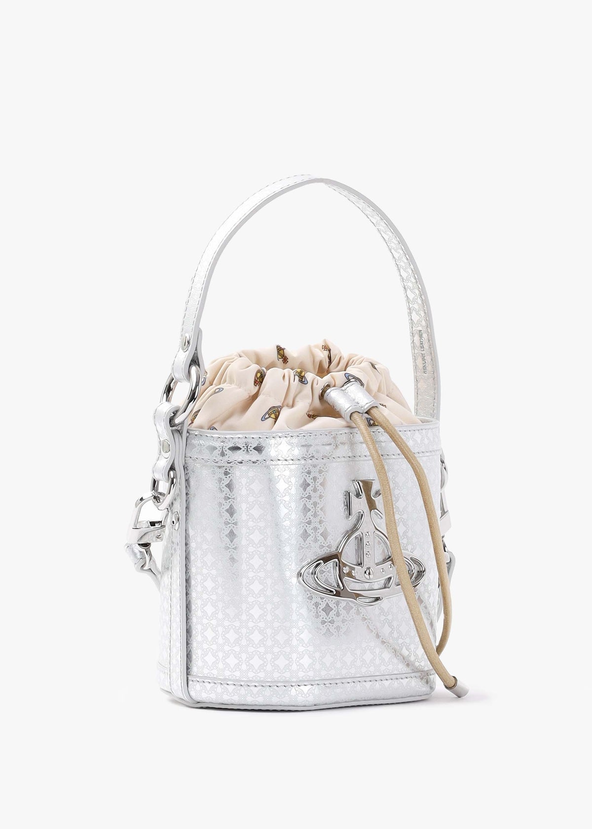 Daisy Silver Leather Drawstring Bucket Bag