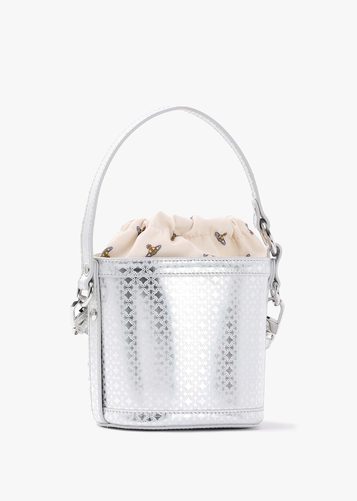 Daisy Silver Leather Drawstring Bucket Bag