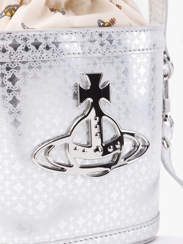 Daisy Silver Leather Drawstring Bucket Bag