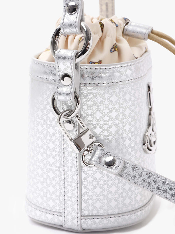 Daisy Silver Leather Drawstring Bucket Bag