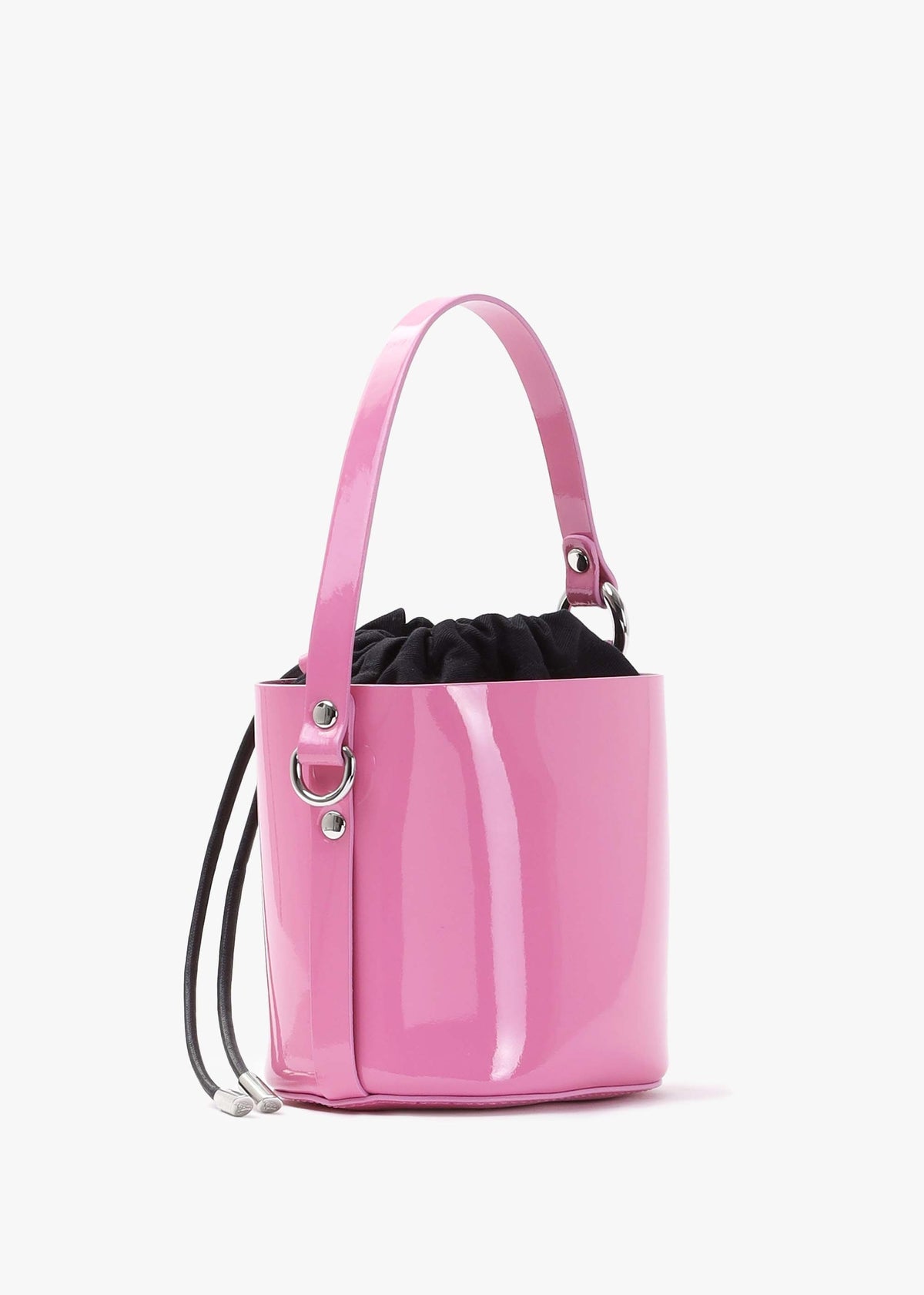 Mini Daisy Pink Patent Leather Drawstring Bucket Bag