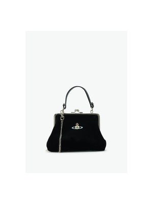 Granny Frame Black Velvet Purse On A Chain