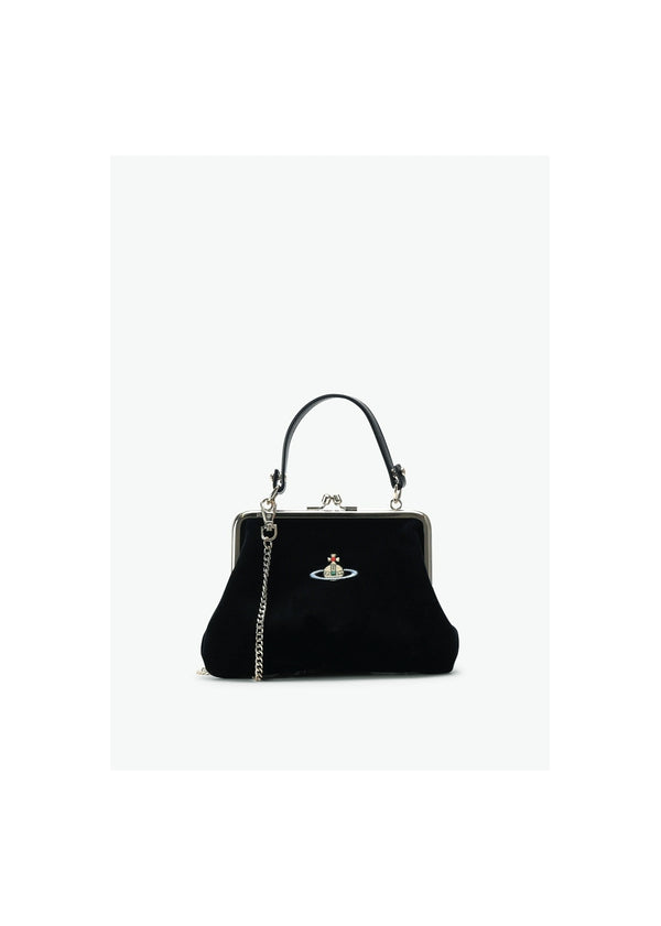 Granny Frame Black Velvet Purse On A Chain