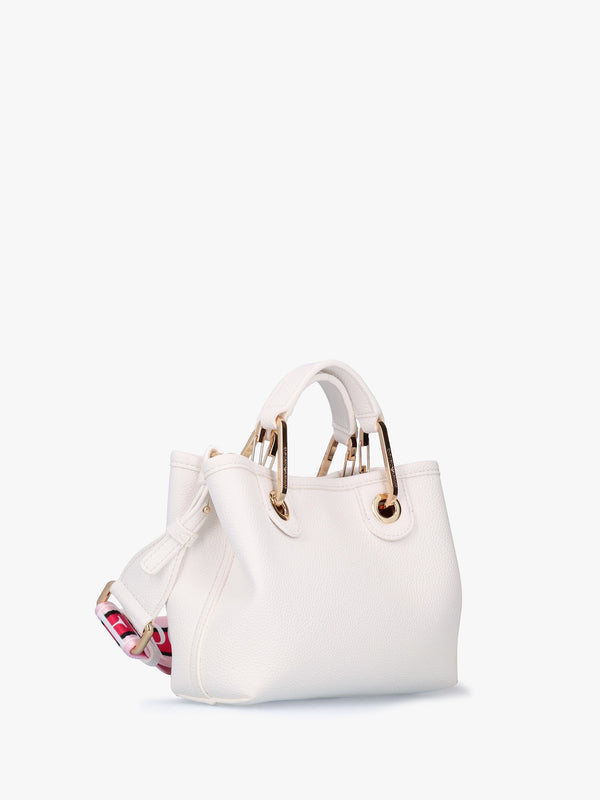White Pebbled Logo Strap Tote Bag