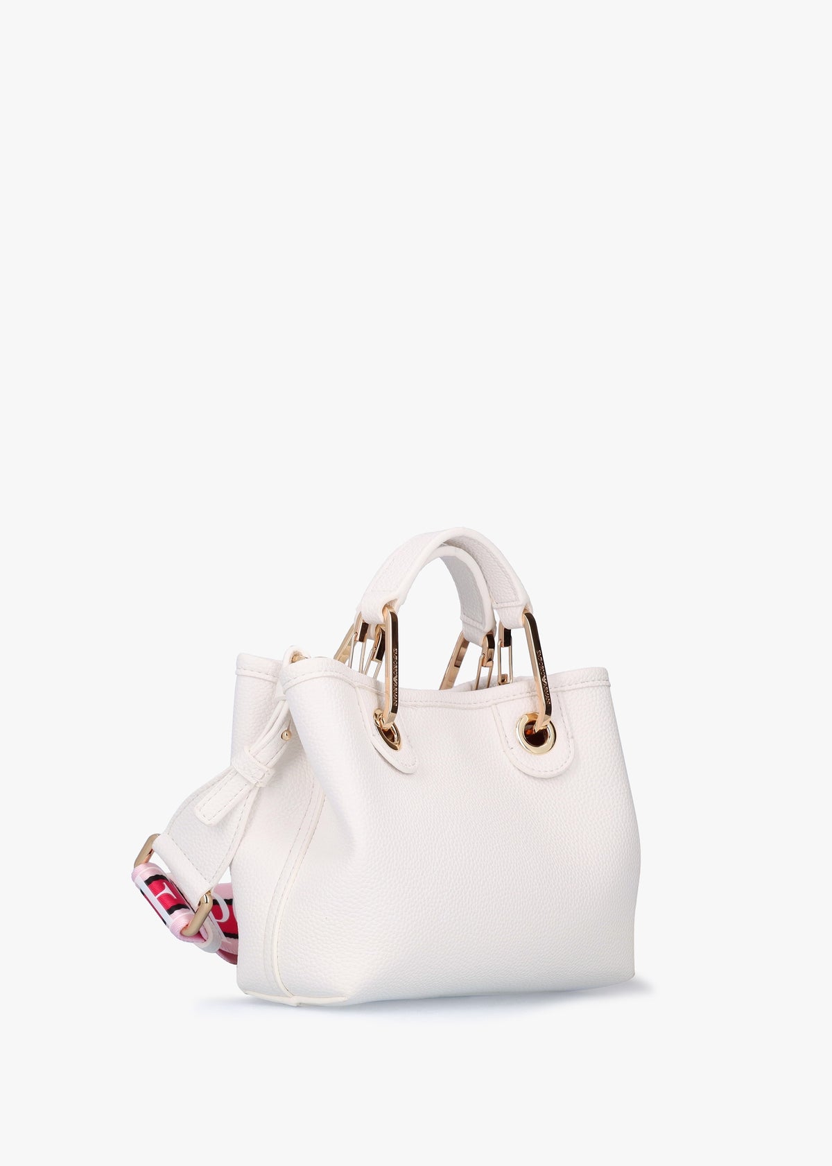 White Pebbled Logo Strap Tote Bag