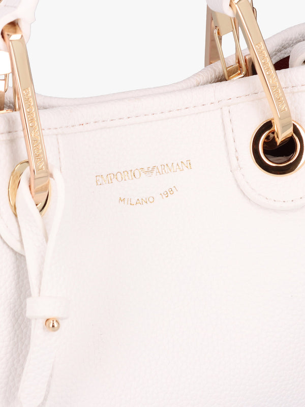 White Pebbled Logo Strap Tote Bag